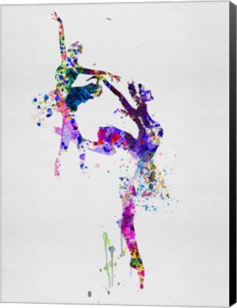 Framed Two Ballerinas Dance Watercolor Print