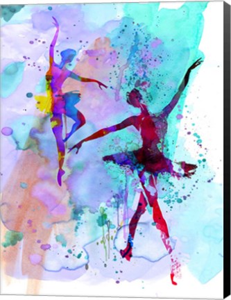 Framed Two Dancing Ballerinas Watercolor 2 Print