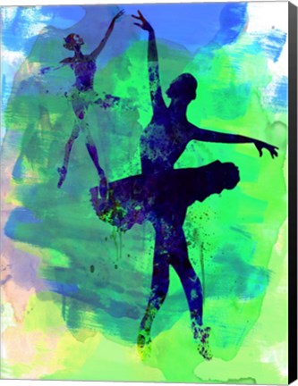 Framed Two Dancing Ballerinas Watercolor 3 Print