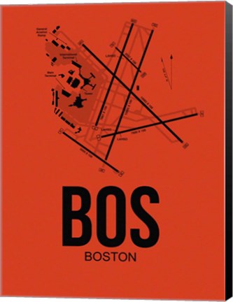 Framed BOS Boston Airport Orange Print