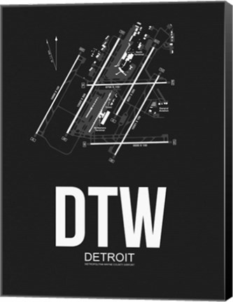 Framed DTW Detroit Airport Black Print