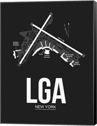 Framed LGA New York Airport Black Print