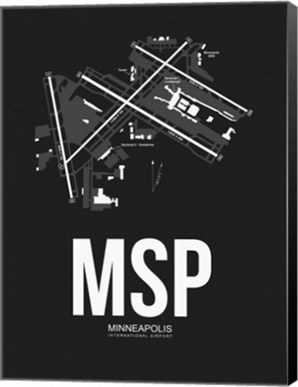 Framed MSP Minneapolis Airport Black Print