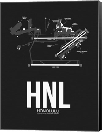 Framed HNL Honolulu Airport Black Print