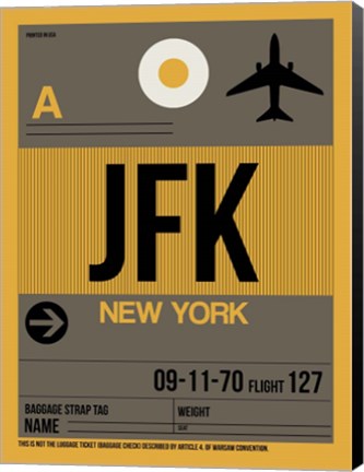 Framed JFK New York Luggage Tag 3 Print