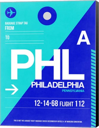 Framed PHL Philadelphia Luggage Tag 1 Print