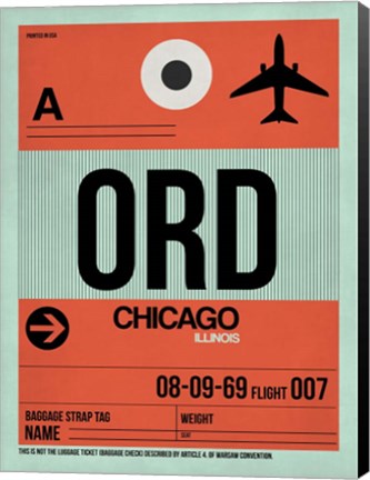 Framed ORD Chicago Luggage Tag 2 Print