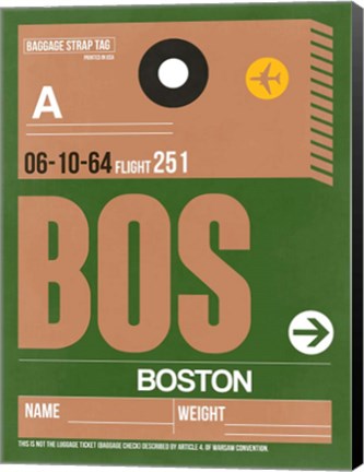 Framed BOS Boston Luggage Tag 2 Print