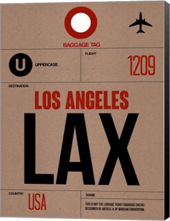 Framed LAX Los Angeles Luggage Tag 1 Print