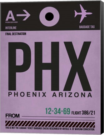 Framed PHX Phoenix Luggage Tag 1 Print