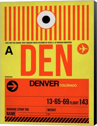 Framed DEN Denver Luggage Tag 1 Print