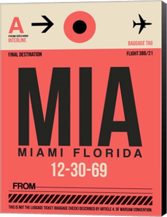 Framed MIA Miami Luggage Tag 1 Print