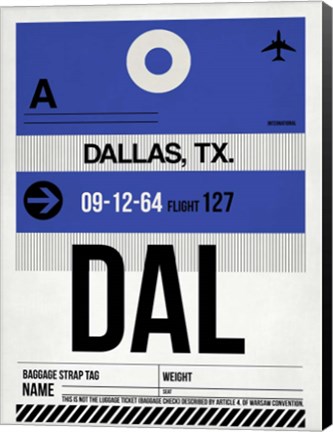 Framed DAL Dallas Luggage Tag 1 Print