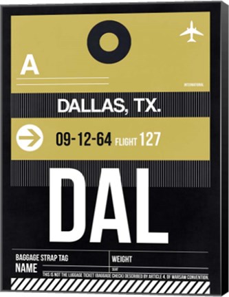 Framed DAL Dallas Luggage Tag 2 Print