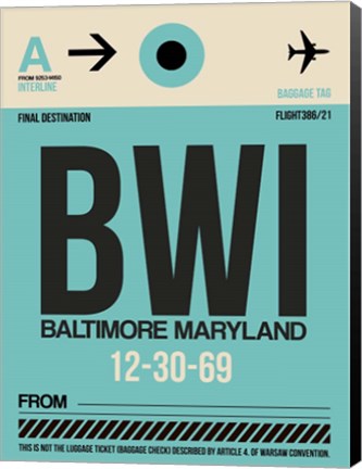 Framed BWI Baltimore Luggage Tag 1 Print