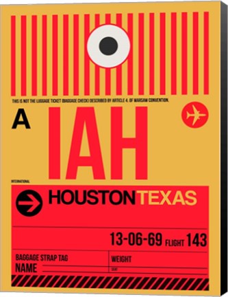 Framed IAH Houston Luggage Tag 1 Print