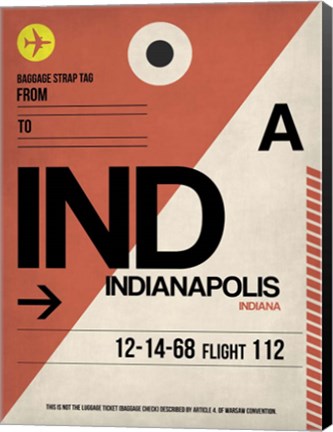 Framed IND Indianapolis Luggage Tag 1 Print