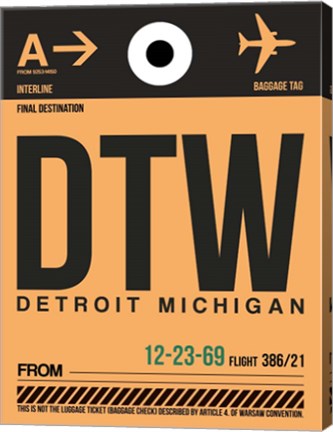 Framed DTW Detroit  Luggage Tag 1 Print