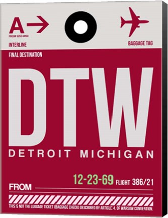 Framed DTW Detroit  Luggage Tag 1 Print