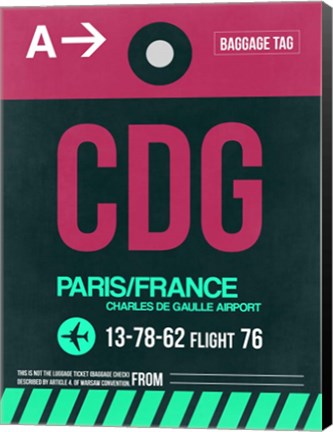 Framed CDG Paris Luggage Tag 1 Print