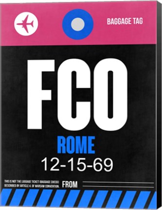 Framed FCO Rome Luggage Tag 2 Print