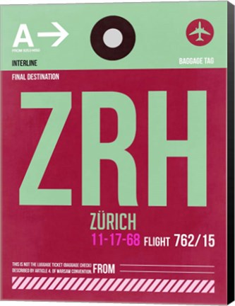 Framed ZRH Zurich Luggage Tag 2 Print