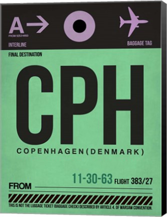 Framed CPH Copenhagen Luggage Tag 1 Print