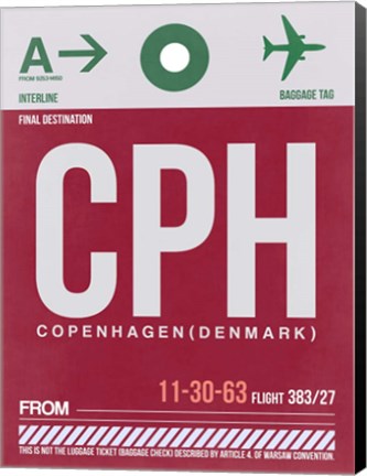 Framed CPH Copenhagen Luggage Tag 2 Print