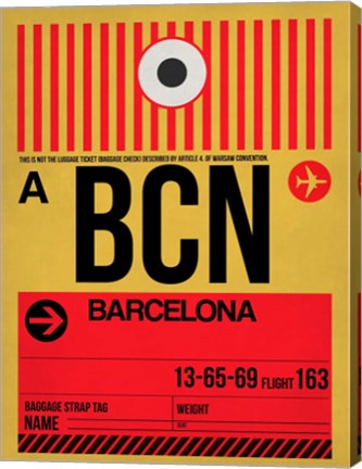 Framed BCN Barcelona Luggage Tag 1 Print