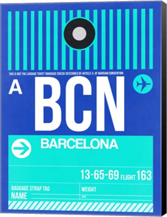 Framed BCN Barcelona Luggage Tag 2 Print