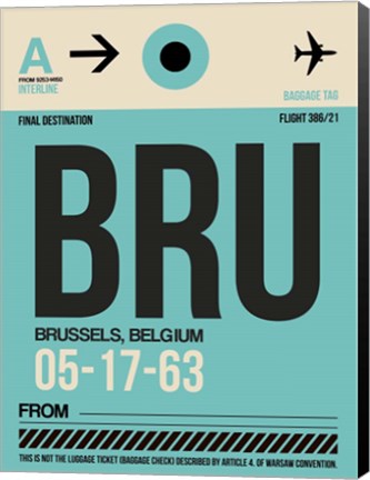 Framed BRU Brussels Luggage Tag 1 Print