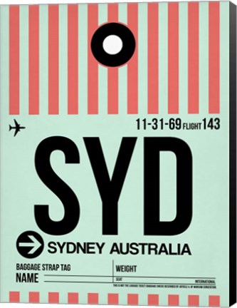 Framed SYD Sydney Luggage Tag 1 Print