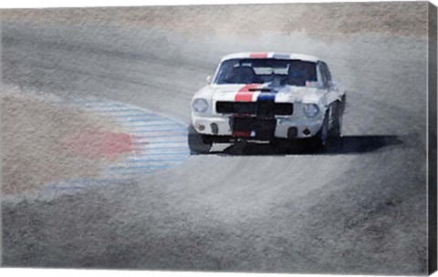 Framed Mustang on Race Track Print