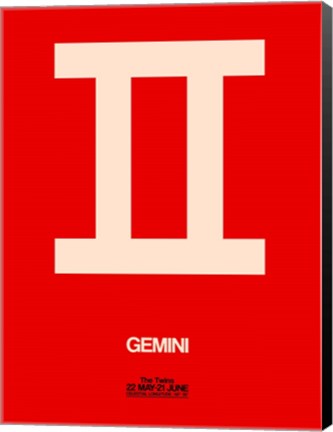 Framed Gemini Zodiac Sign White on Red Print