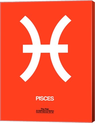 Framed Pisces Zodiac Sign White on Orange Print