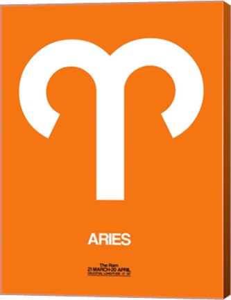 Framed Aries Zodiac Sign White on Orange Print