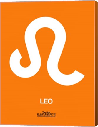 Framed Leo Zodiac Sign White on Orange Print