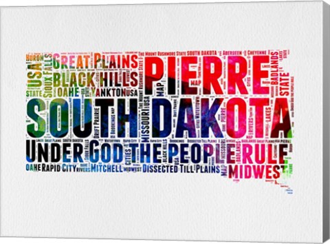 Framed South Dakota Watercolor Word Cloud Print