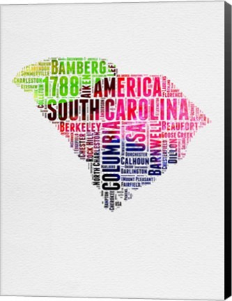 Framed South Carolina Watercolor Word Cloud Print