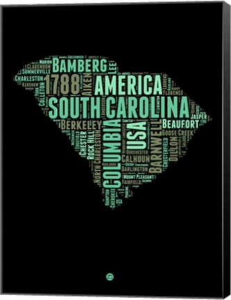 Framed South Carolina Word Cloud 2 Print