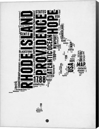 Framed Rhode Island Word Cloud 1 Print