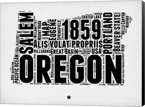 Framed Oregon Word Cloud 1 Print