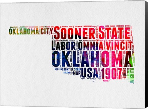 Framed Oklahoma Watercolor Word Cloud Print