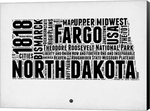 Framed North Dakota Word Cloud 2 Print