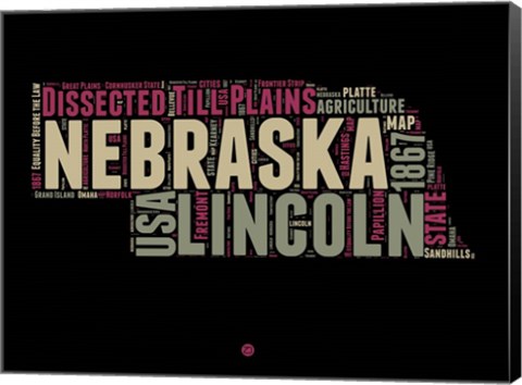 Framed Nebraska Word Cloud 1 Print