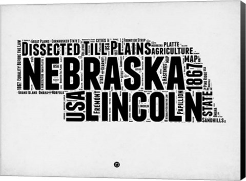 Framed Nebraska Word Cloud 2 Print