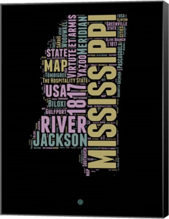 Framed Mississippi Word Cloud 1 Print