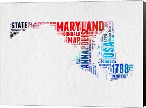 Framed Maryland Watercolor Word Cloud Print