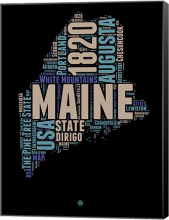 Framed Maine Word Cloud 1 Print