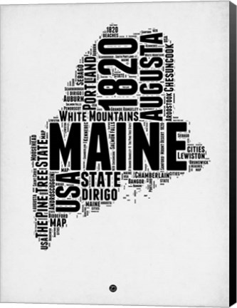 Framed Maine Word Cloud 2 Print